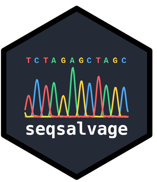 seqsalvage logo: a four-colour Sanger trace with its base calls